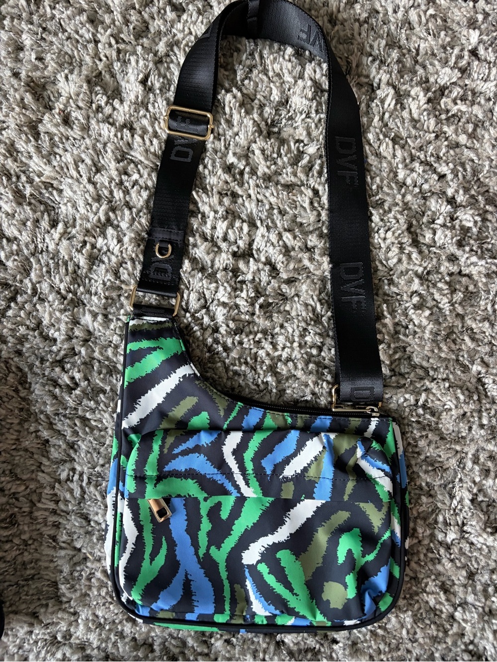 💙 Crossbody DVF Blue, Green & Black Zebra-Print Purse Bag NWOT - Picture 6 of 6